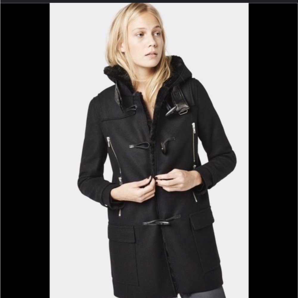 The Kooples Wool Black Coat size 32 midi length